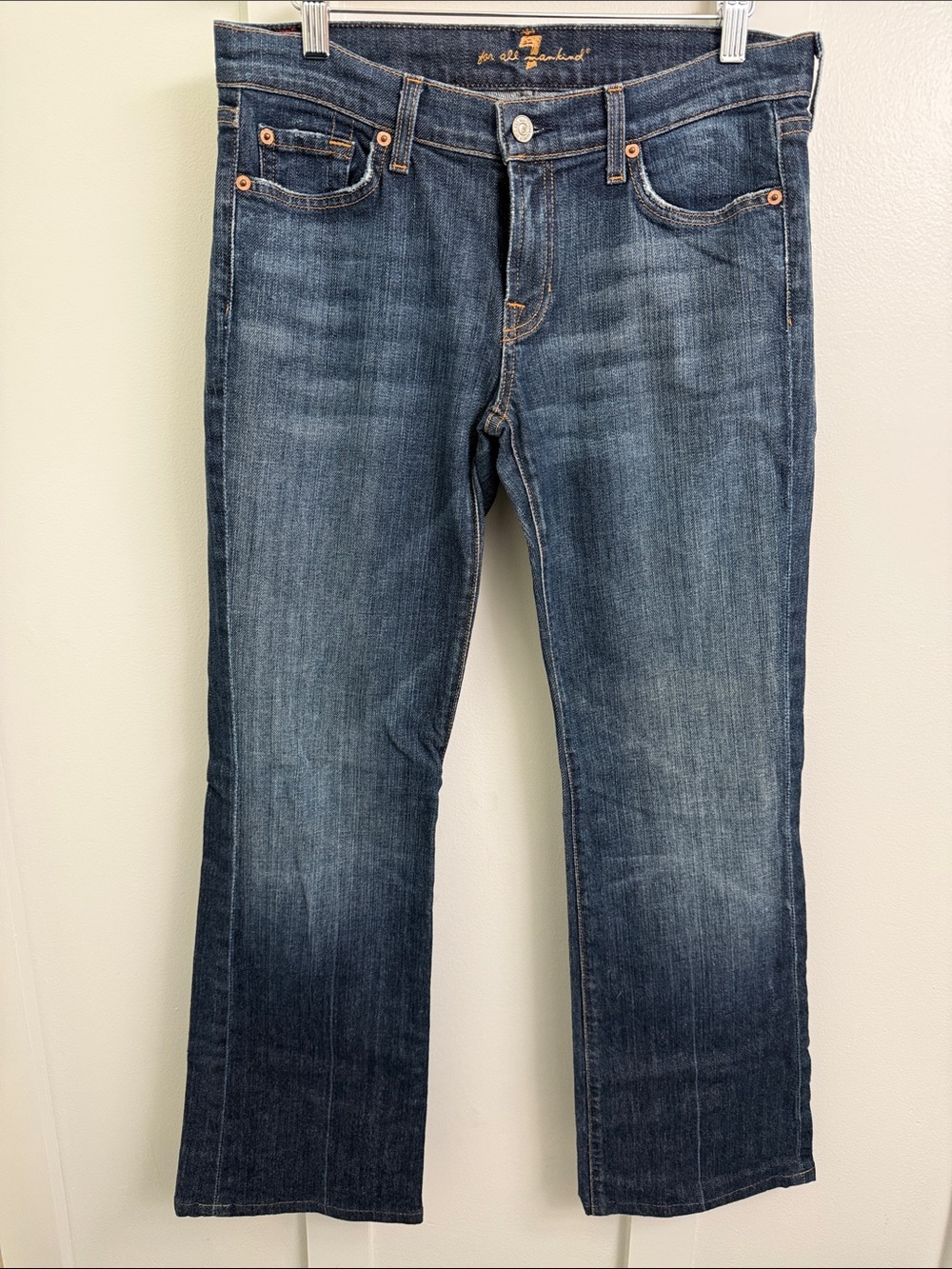 7 For All Mankind Women's Straight Leg Jeans in Dark Blue Wash